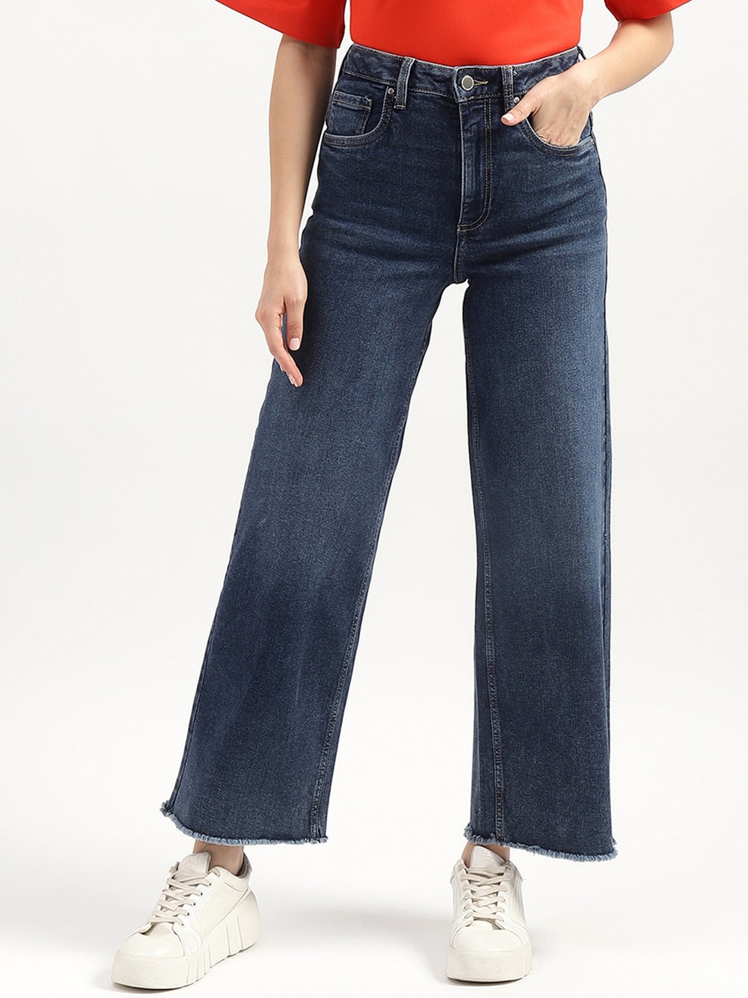 

United Colors of Benetton Women Wide Leg High-Rise Light Fade Jeans, Blue