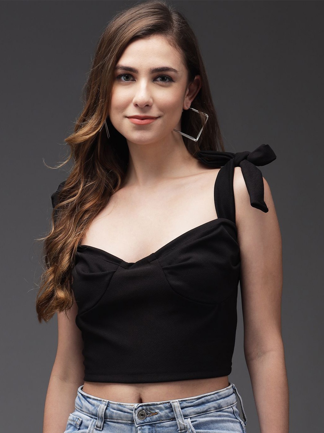

TANDUL Women Shoulder Straps Crop Top, Black