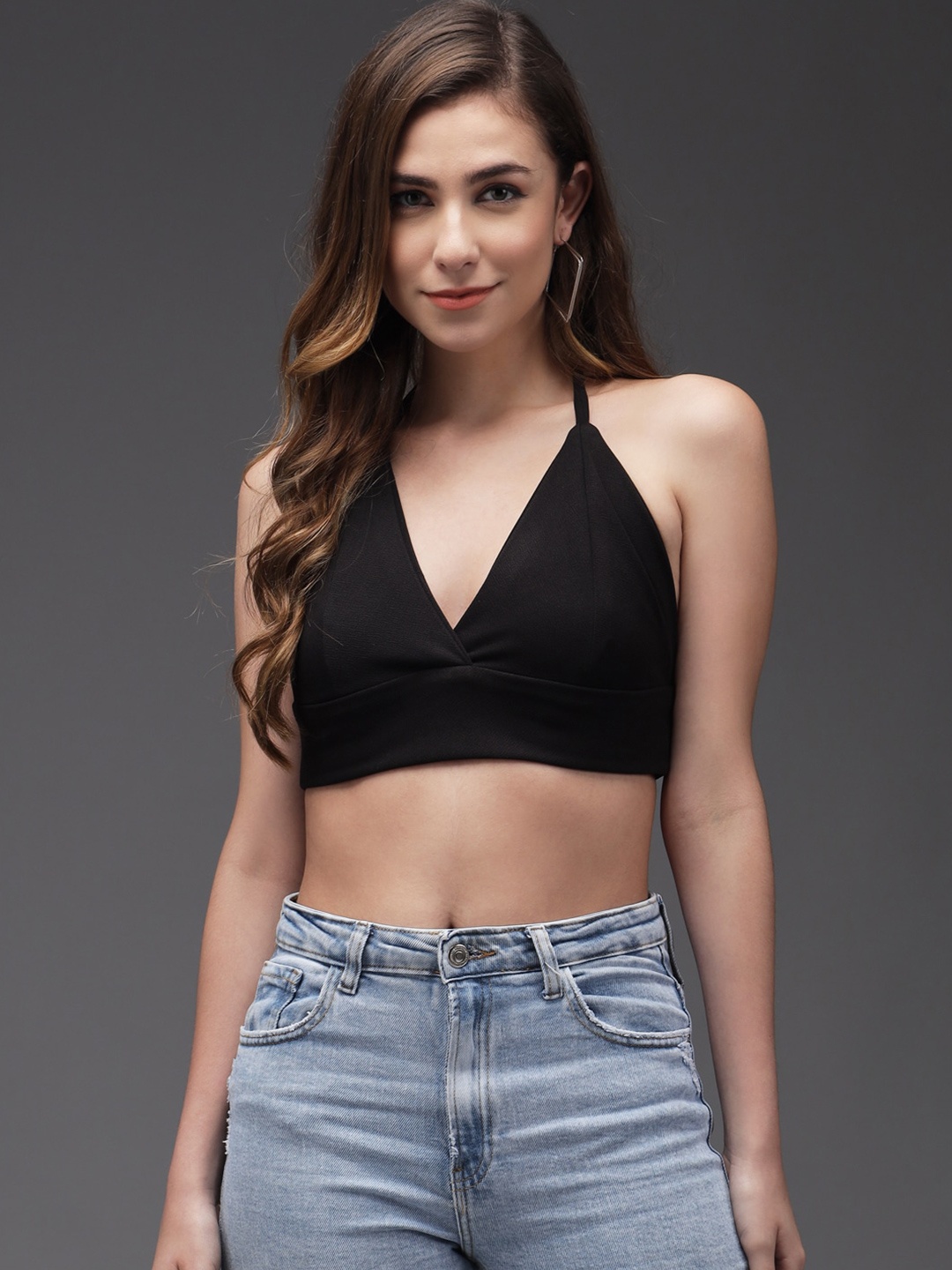 

TANDUL Women Halter Neck Bralette Crop Top, Black