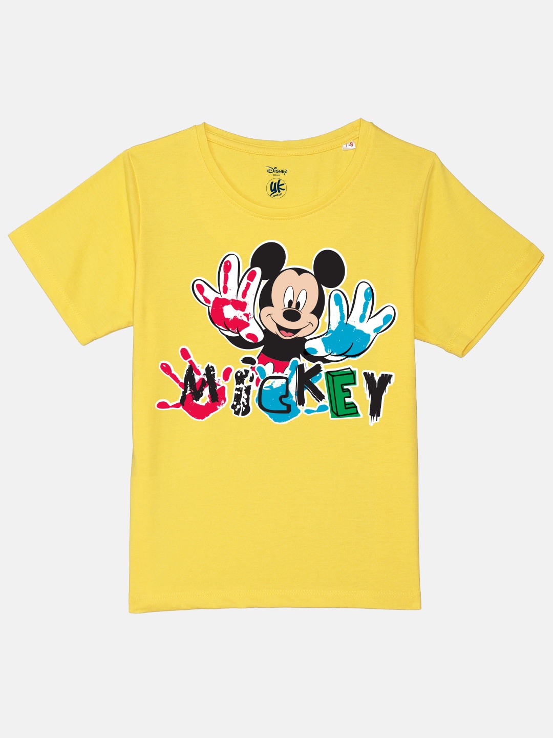 

YK Disney Boys Mickey Mouse Printed Pure Cotton Applique T-shirt, Yellow