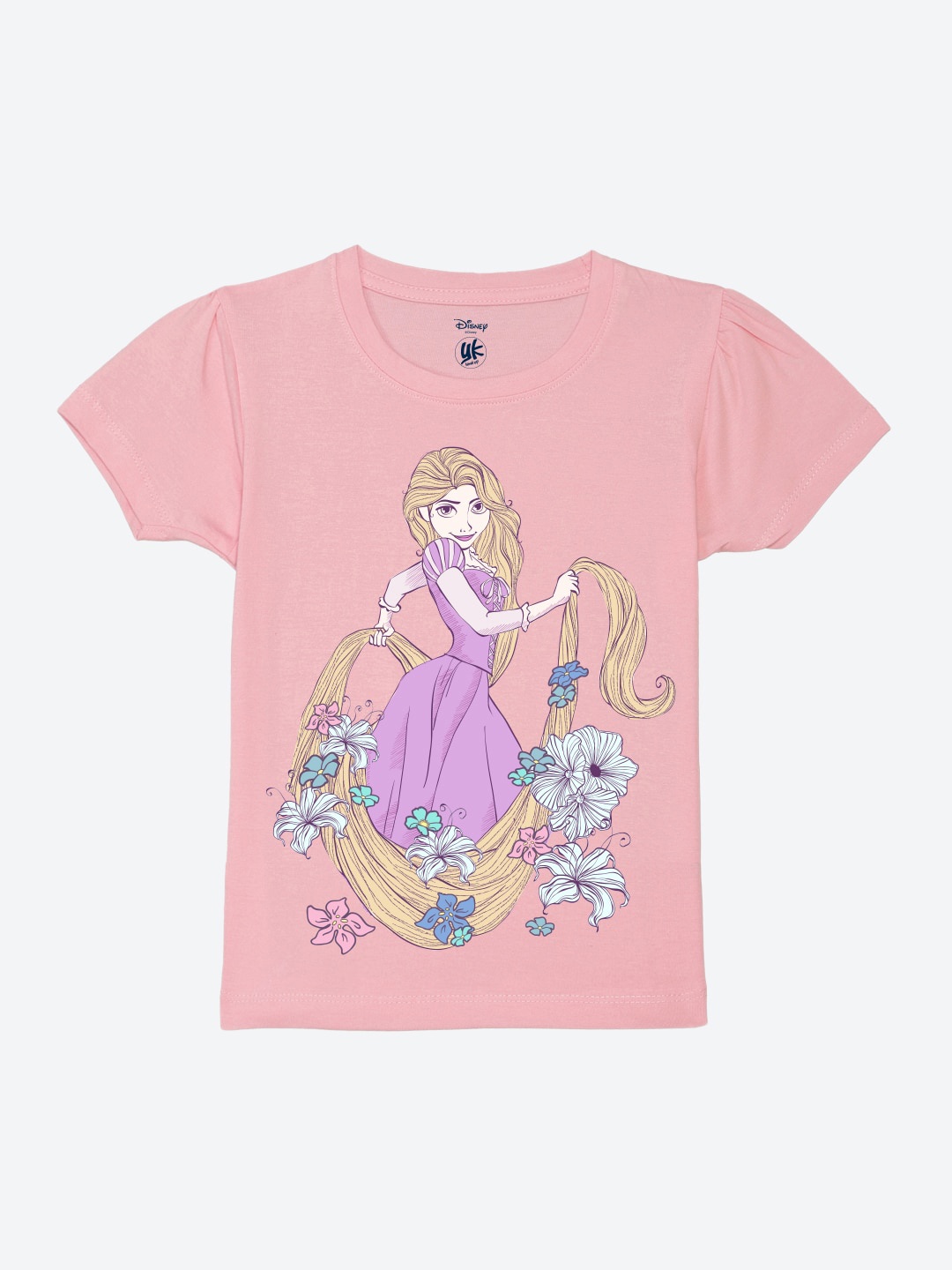 

YK Disney Girls Disney Printed Pure Cotton T-shirt, Pink