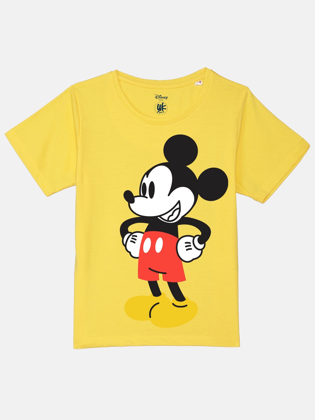 

YK Disney Boys Mickey Mouse Printed Round-Neck Pure Cotton T-shirt, Yellow