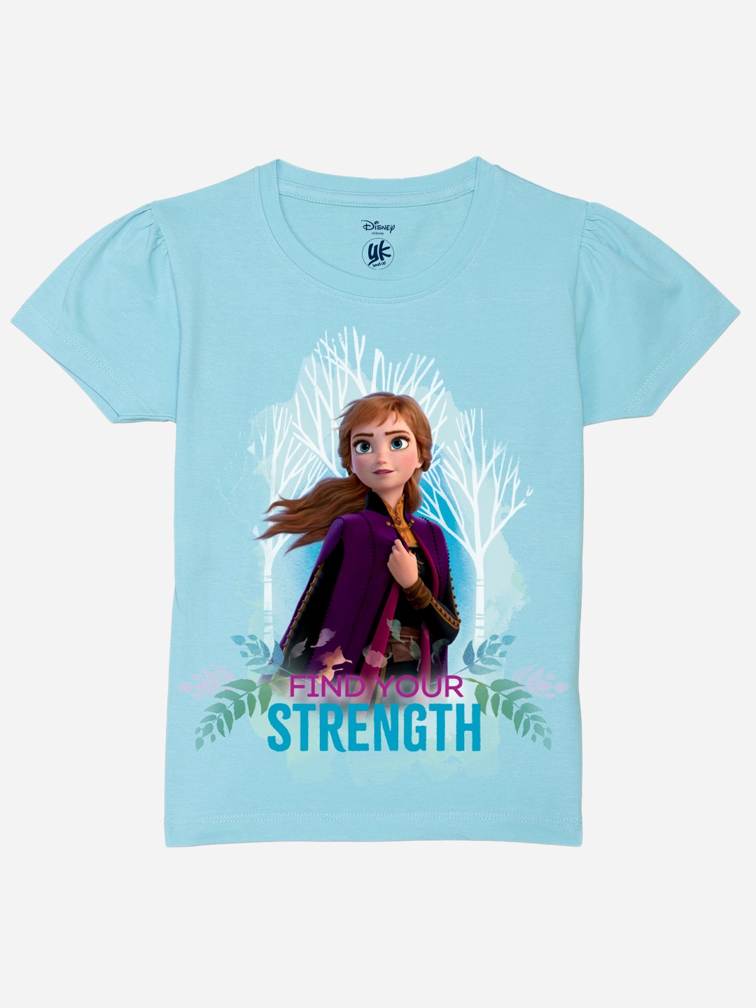 

YK Disney Girls Printed Pure Cotton Round Neck Applique T-shirt, Blue