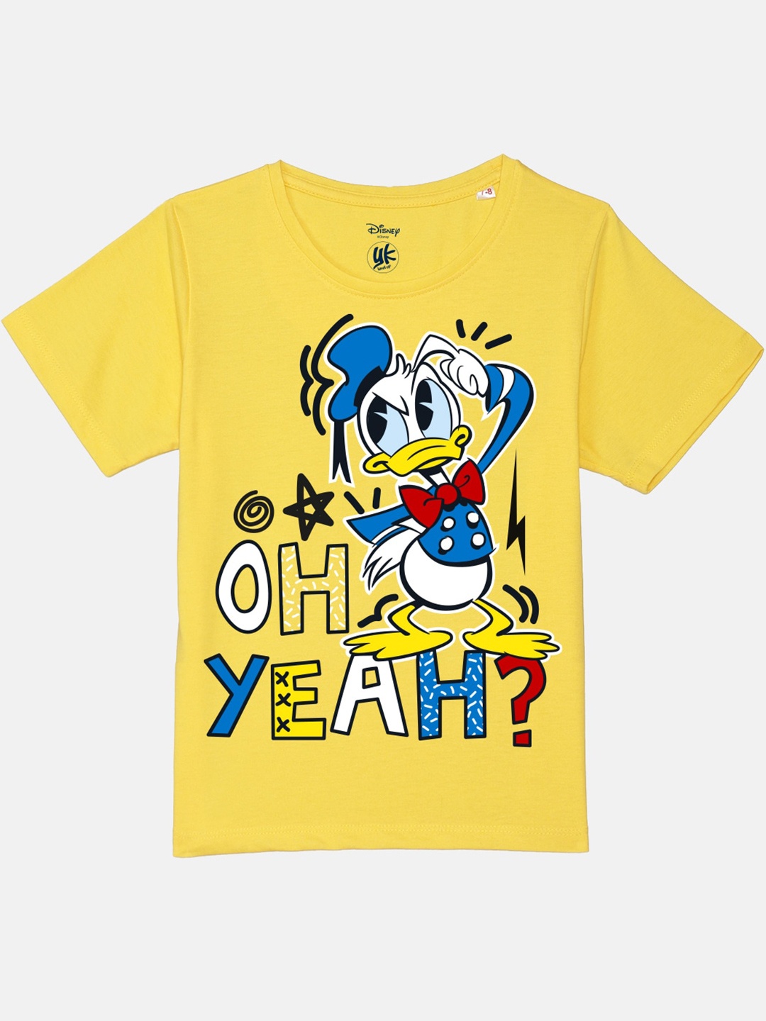 

YK Disney Boys Donald Duck Printed Pure Cotton Applique T-shirt, Yellow