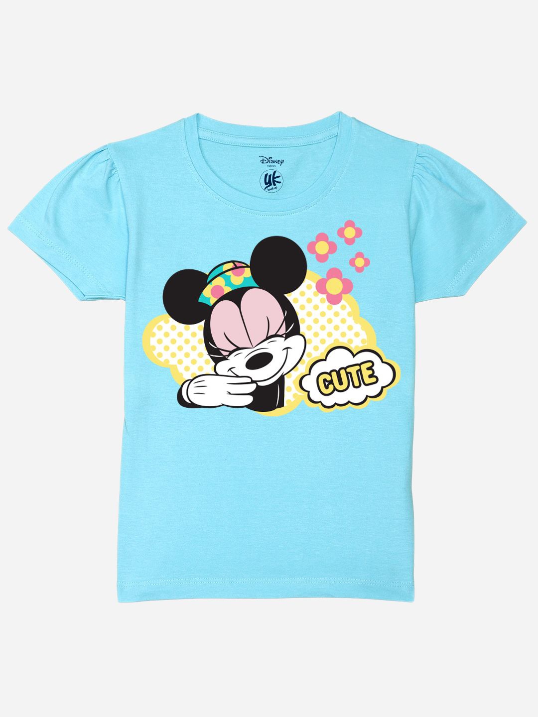 

YK Disney Girls Minnie Mouse Printed Pure Cotton T-shirt, Blue