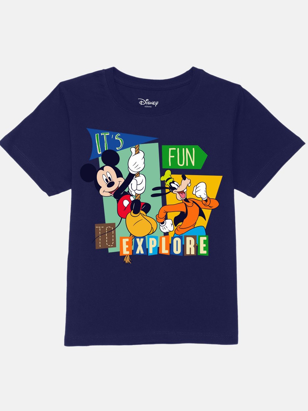

YK Disney Boys Graphic Mickey Mouse Printed Pure Cotton T-shirt, Blue