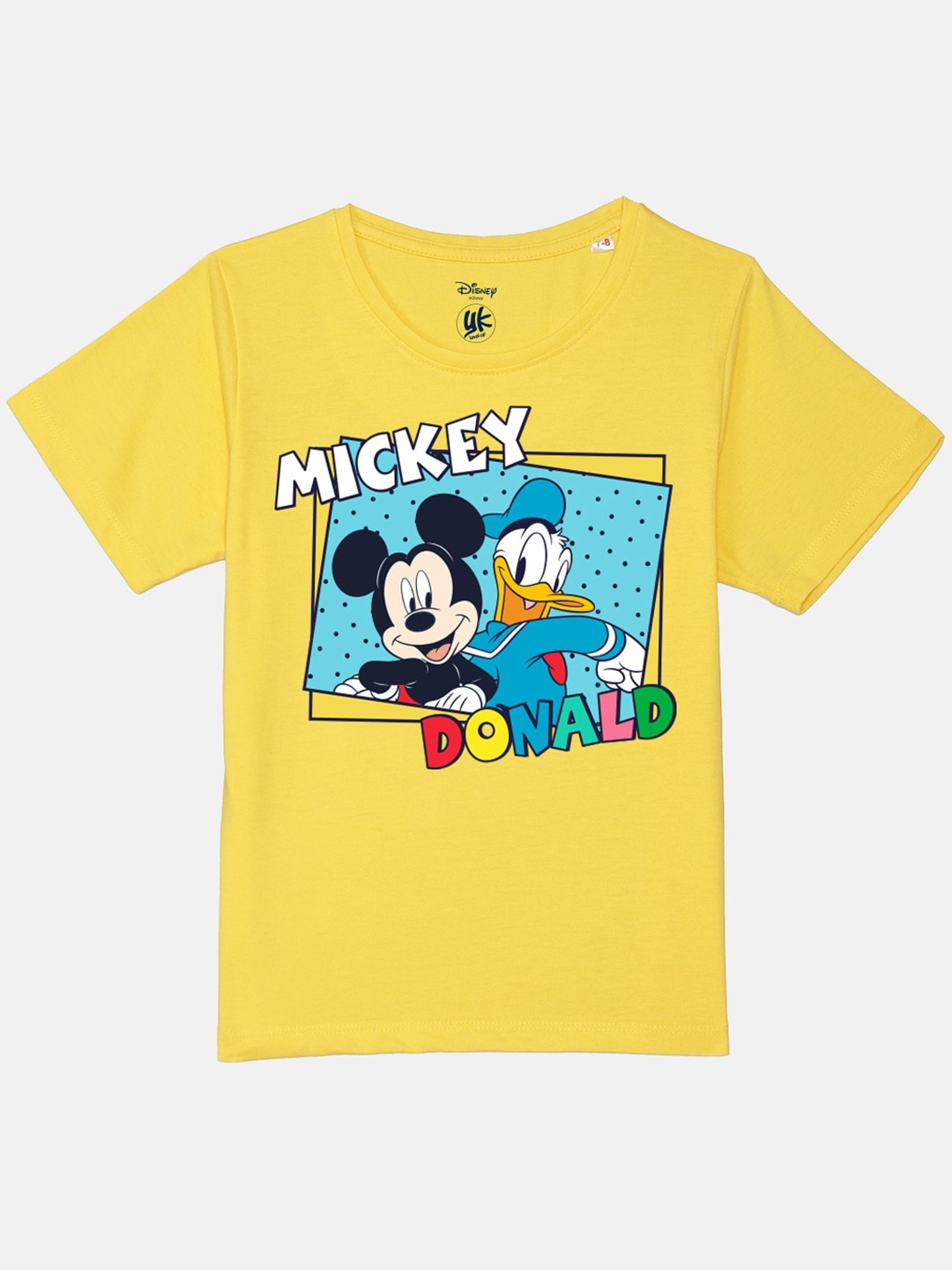 

YK Disney Boys Graphic Mickey Mouse Printed Pure Cotton T-shirt, Yellow