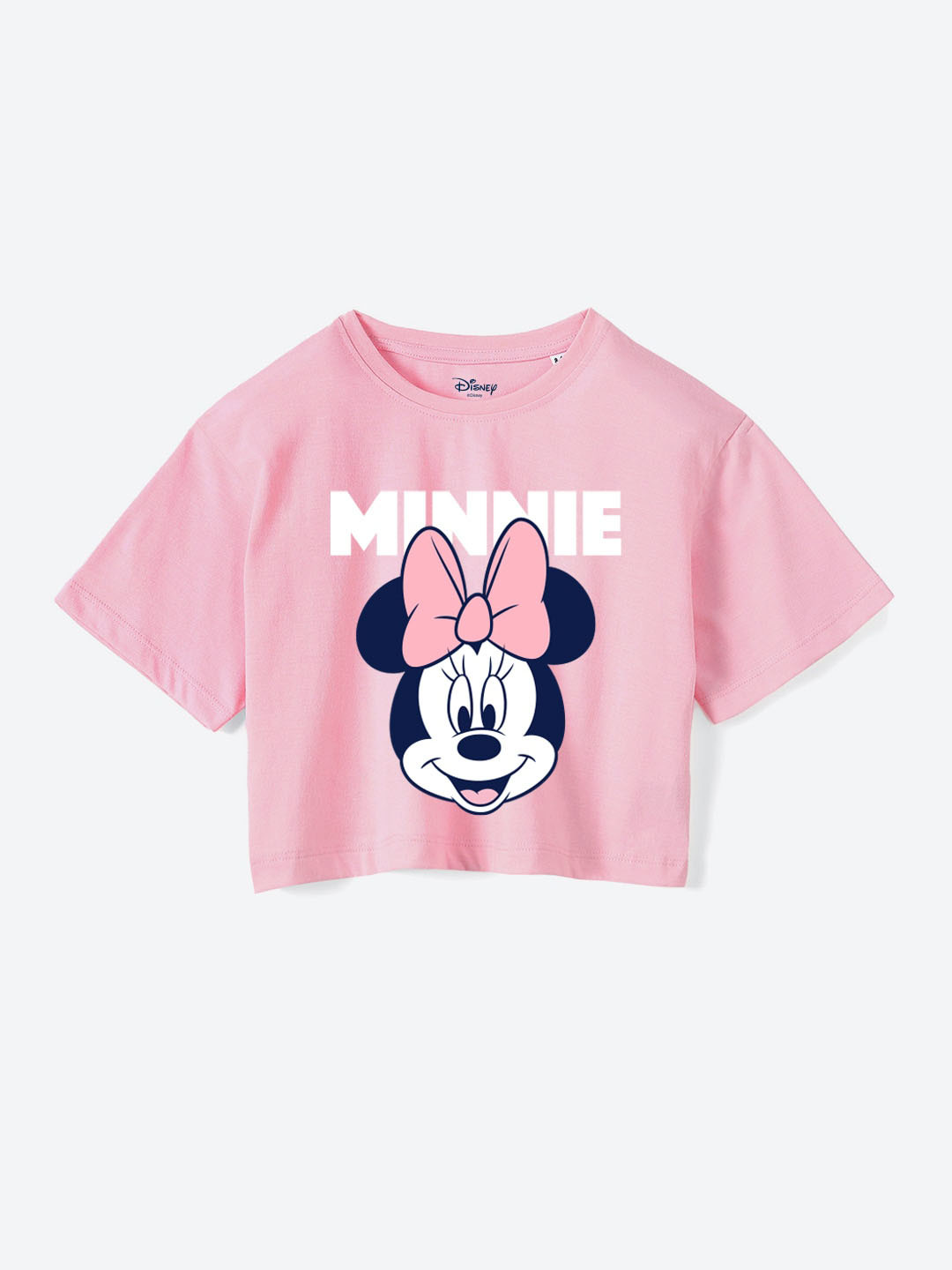 

YK Disney Girls Graphic Minnie Mouse Printed Pure Cotton Boxy T-shirt, Pink