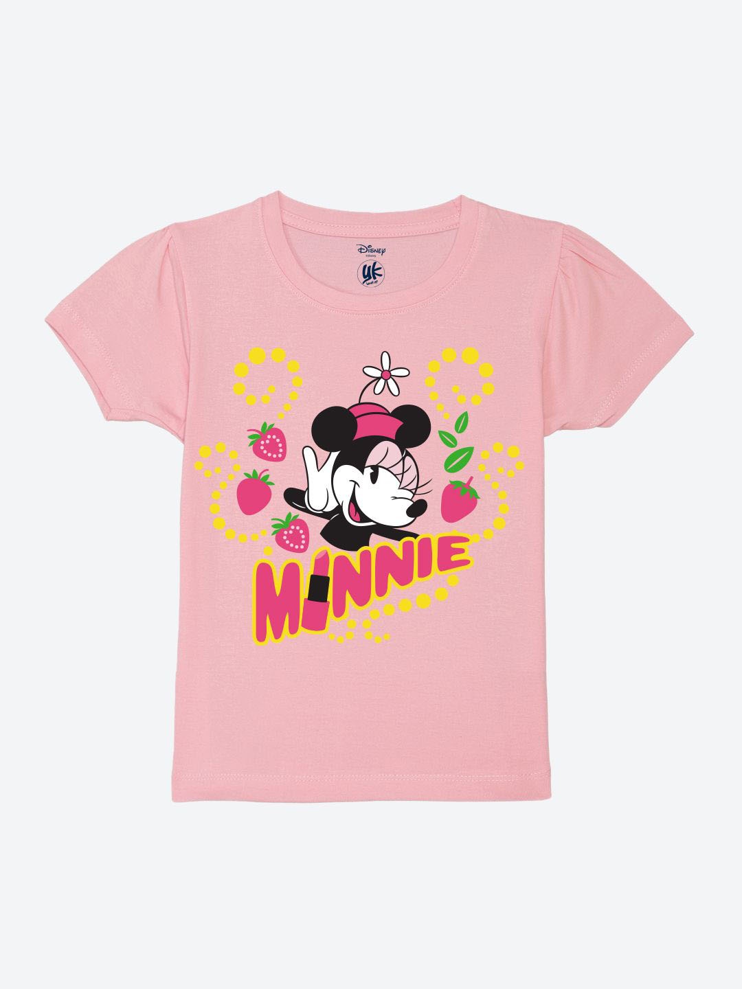 

YK Disney Girls Minnie Mouse Printed Extended Sleeves Pure Cotton T-shirt, Pink