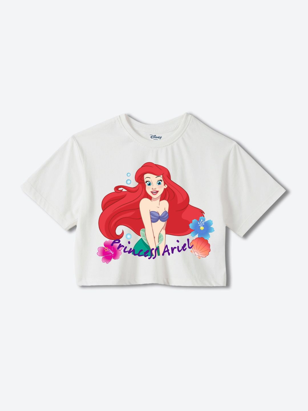 

YK Disney Girls Graphic Disney Princess Printed Pure Cotton Boxy T-shirt, White