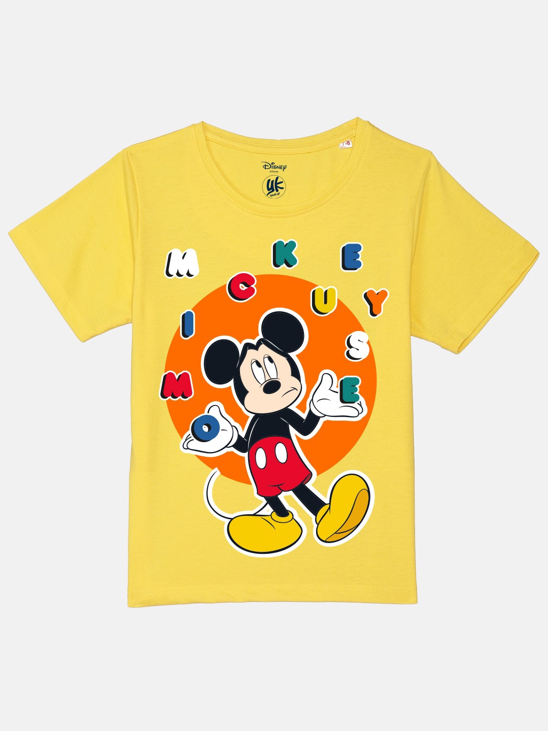 

YK Disney Boys Graphic Mickey Mouse Printed Pure Cotton T-shirt, Yellow