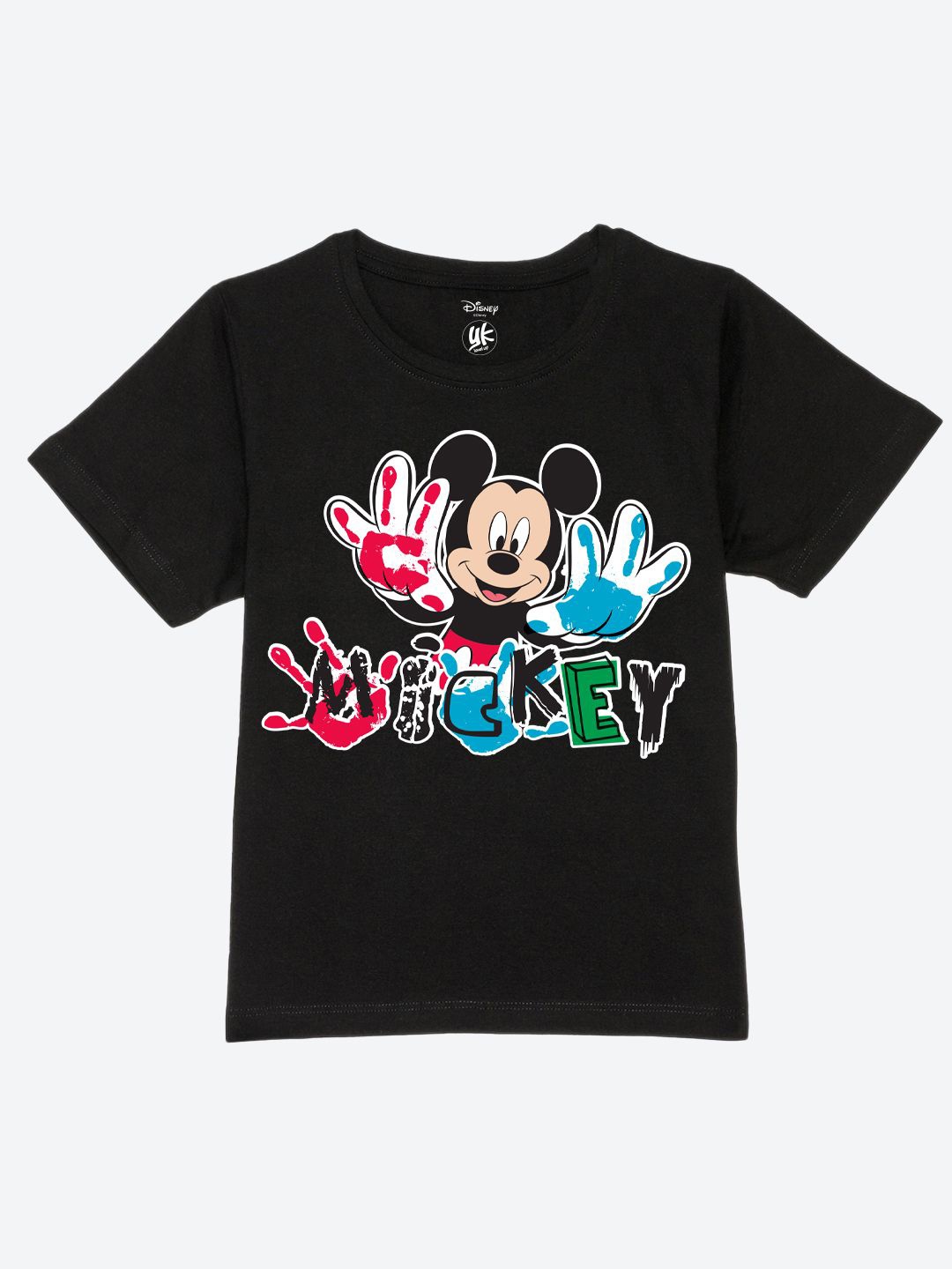 

YK Disney Boys Typography Mickey Mouse Printed Pure Cotton Applique T-shirt, Black