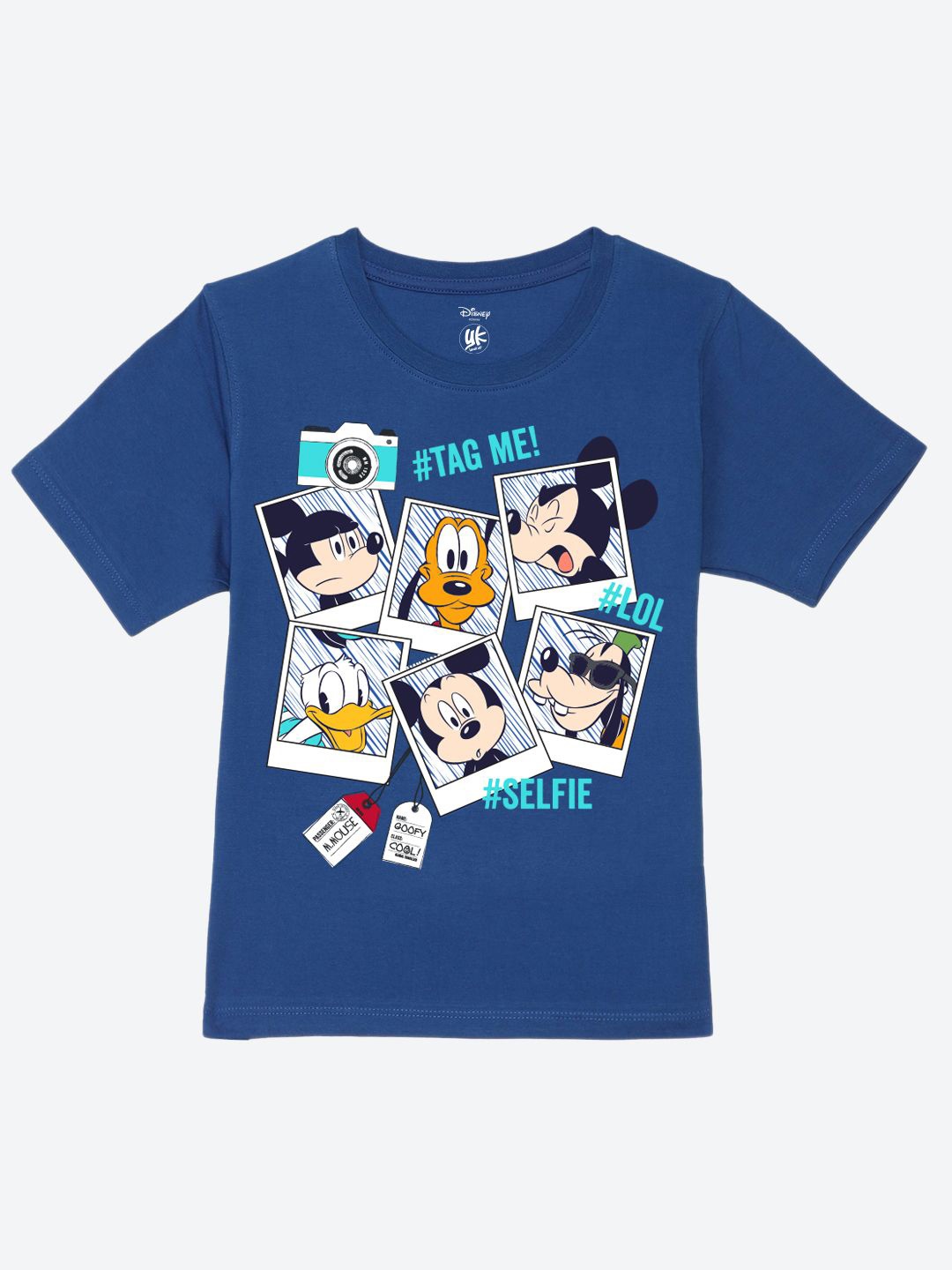 

YK Disney Boys Mickey Mouse Printed Pure Cotton Round Neck Applique T-shirt, Blue