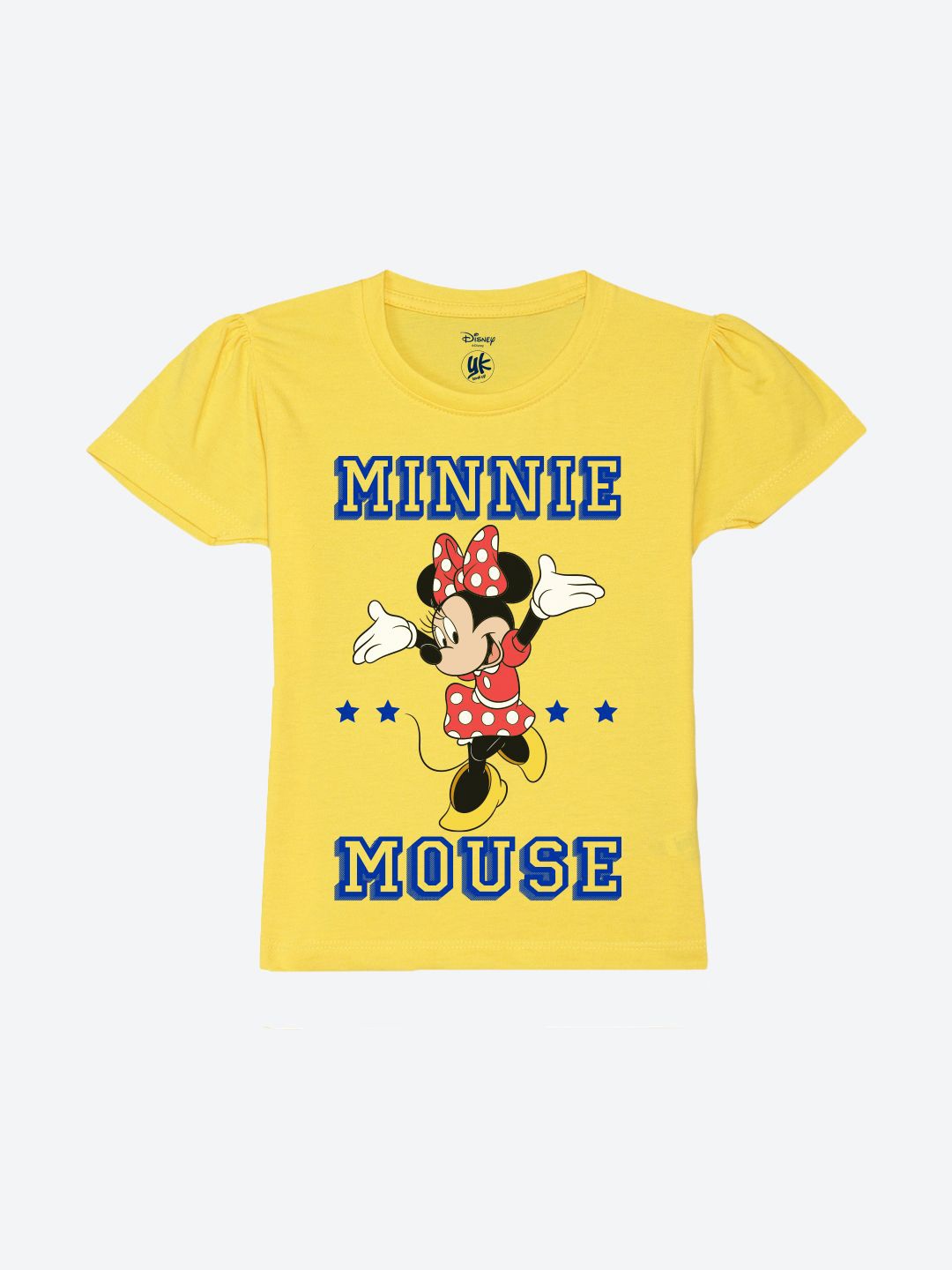 

YK Disney Girls Minnie Mouse Printed Pure Cotton Applique T-shirt, Yellow