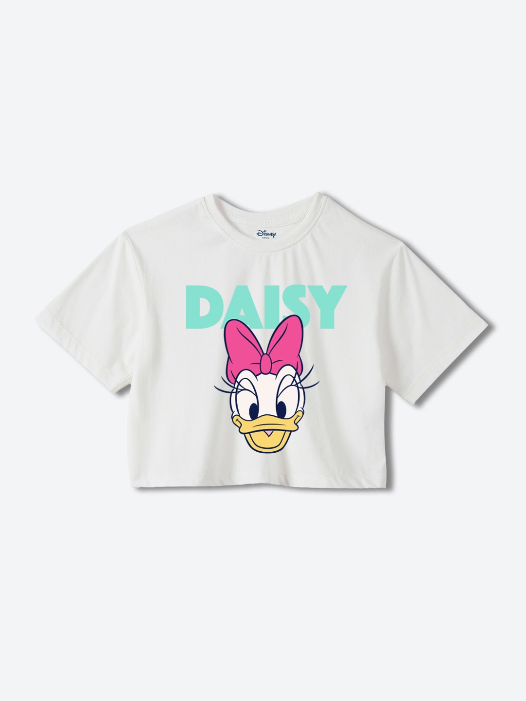 

YK Disney Girls Daisy Duck Printed Pure Cotton Round Neck Boxy T-shirt, White