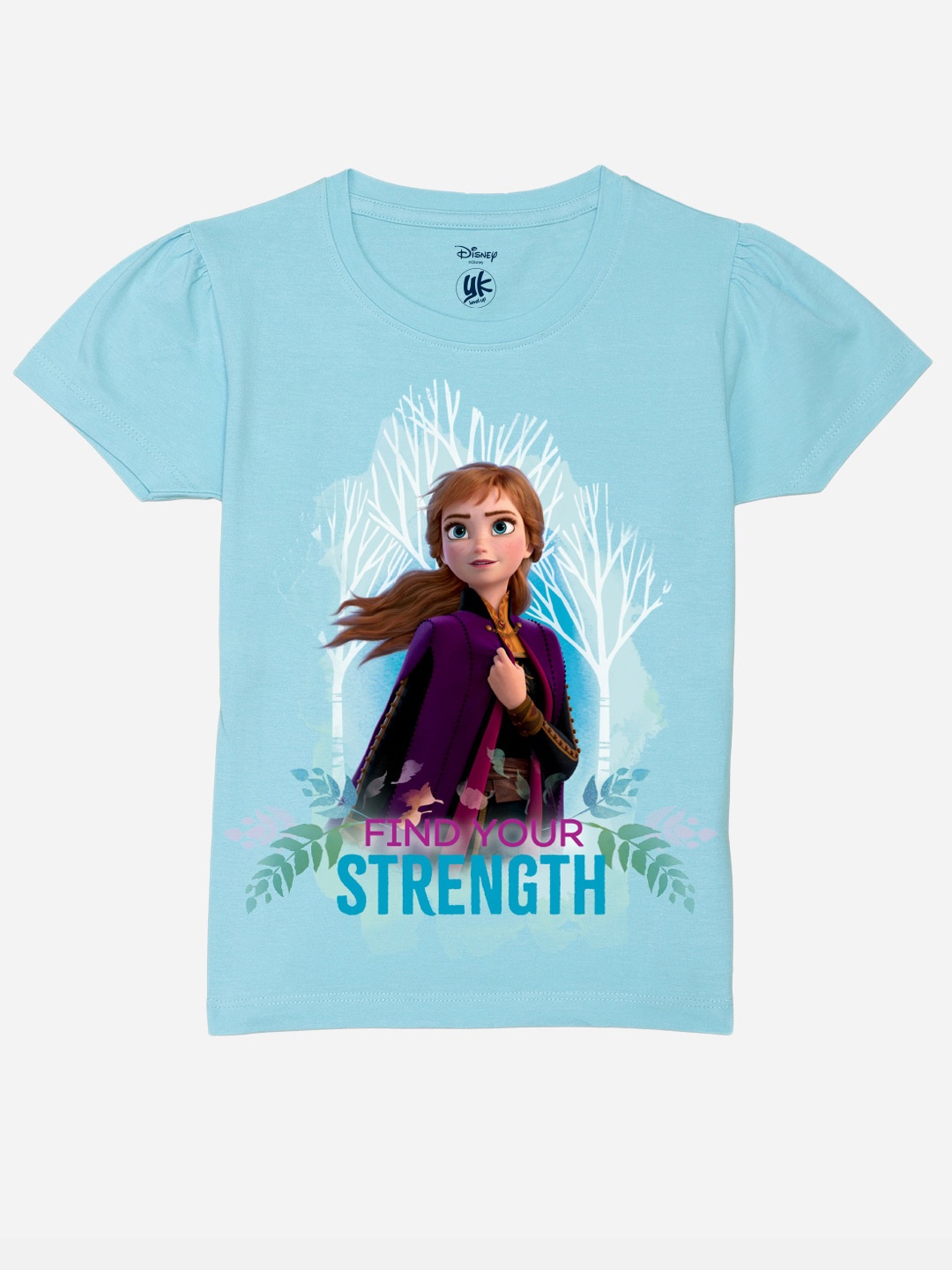 

YK Disney Girls Anna Printed Pure Cotton Round Neck Applique T-shirt, Blue