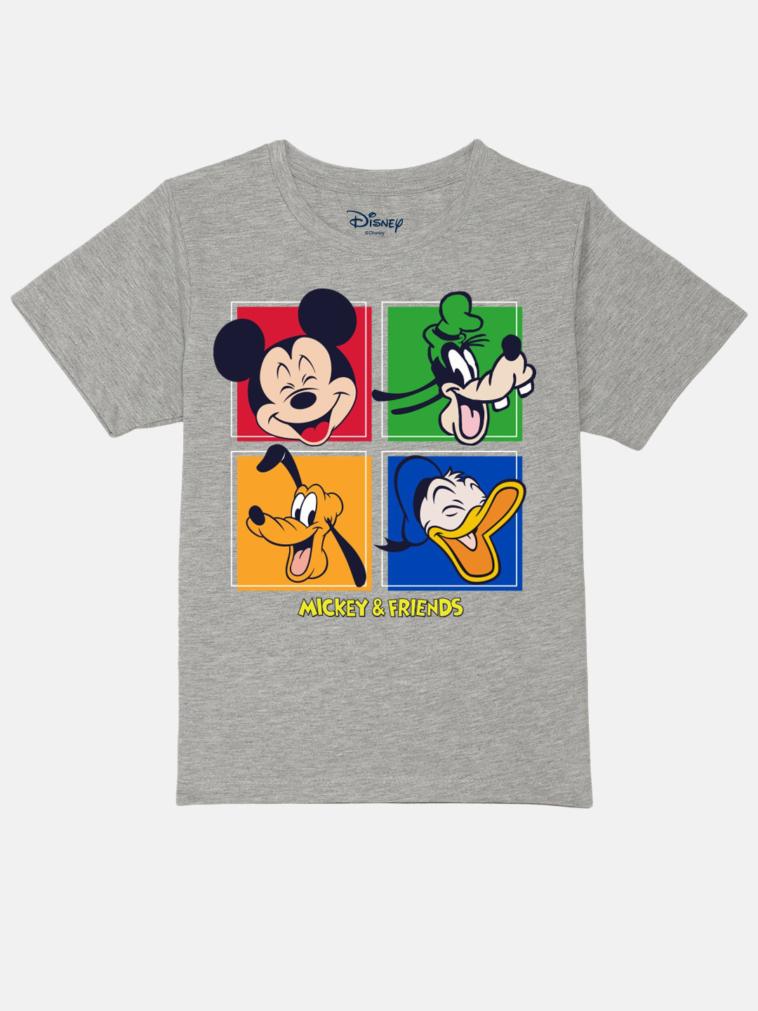 

YK Disney Boys Graphic Mickey Mouse Printed Pure Cotton T-shirt, Grey