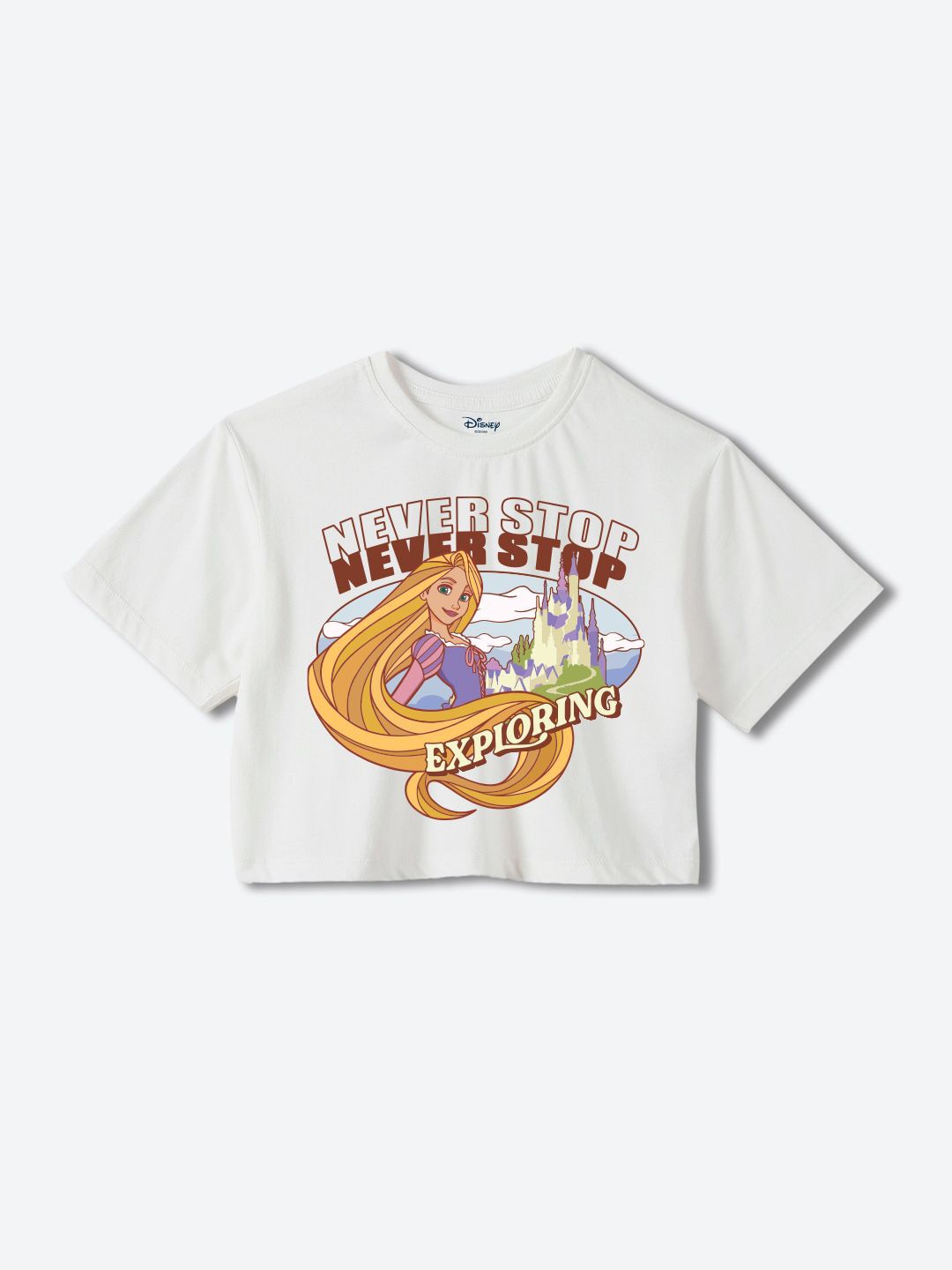 

YK Disney Girls Typography Printed Pure Cotton Applique Boxy T-shirt, White
