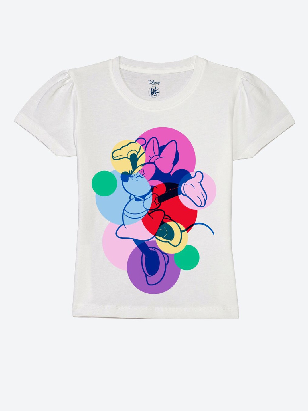 

YK Disney Girls Graphic Minnie Mouse Printed Pure Cotton T-shirt, White