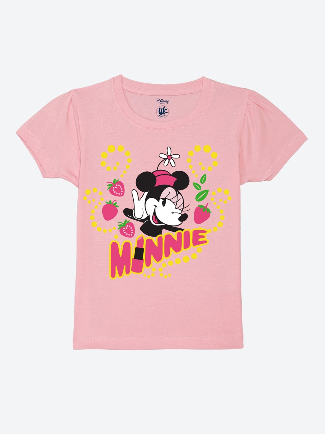 

YK Disney Girls Graphic Minnie Mouse Printed Pure Cotton T-shirt, Pink