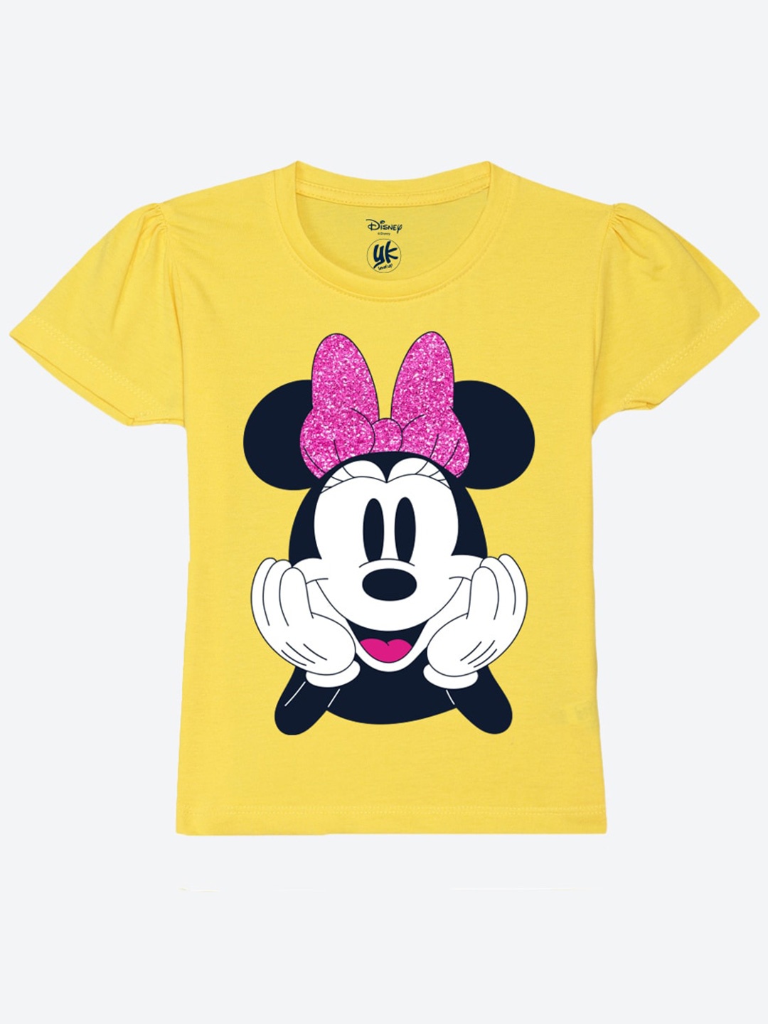 

YK Disney Girls Graphic Minnie Mouse Printed Pure Cotton T-shirt, Yellow