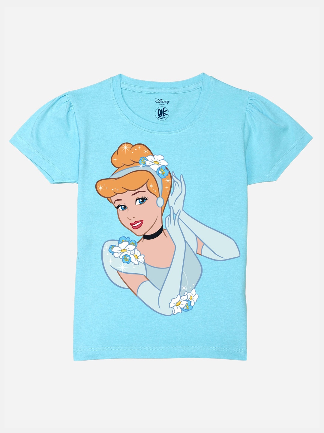 

YK Disney Girls Cinderella Printed Pure Cotton T-shirt, Blue