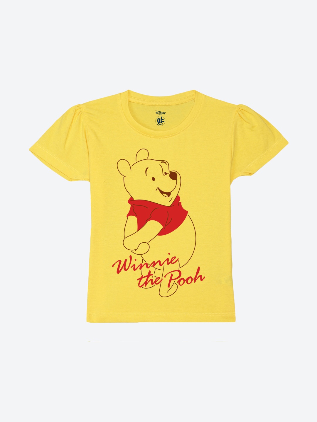 

YK Disney Girls Winnie The Pooh Printed Pure Cotton Applique T-shirt, Yellow