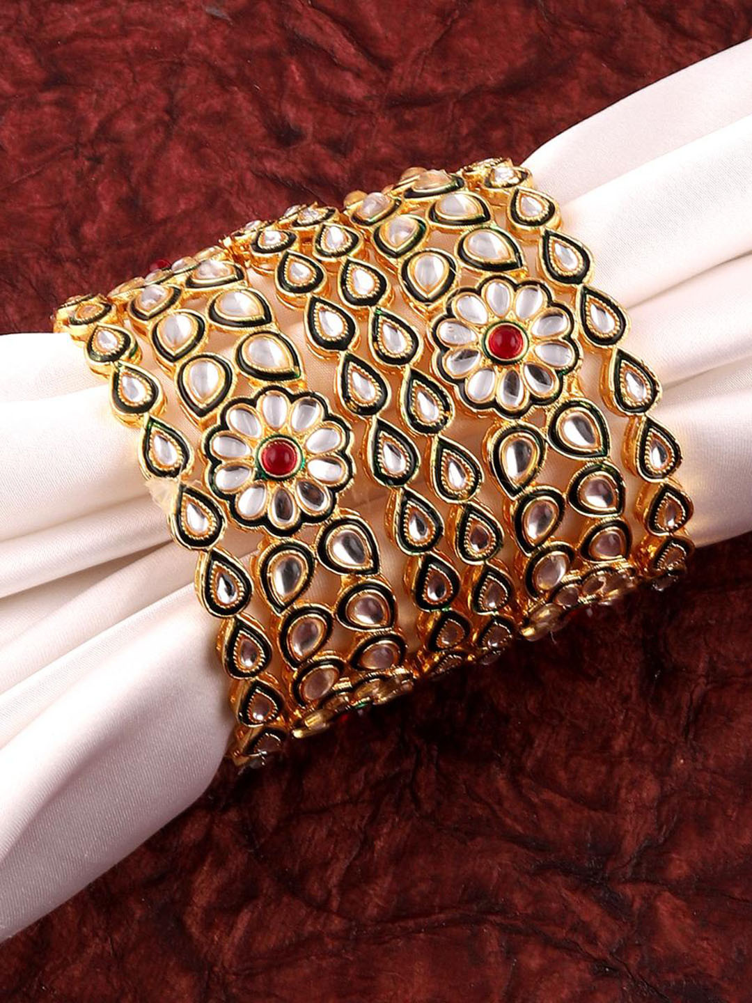 

MANSIYAORANGE Set Of 6 Gold-Plated Kundan-Studded Meenakari Bangles