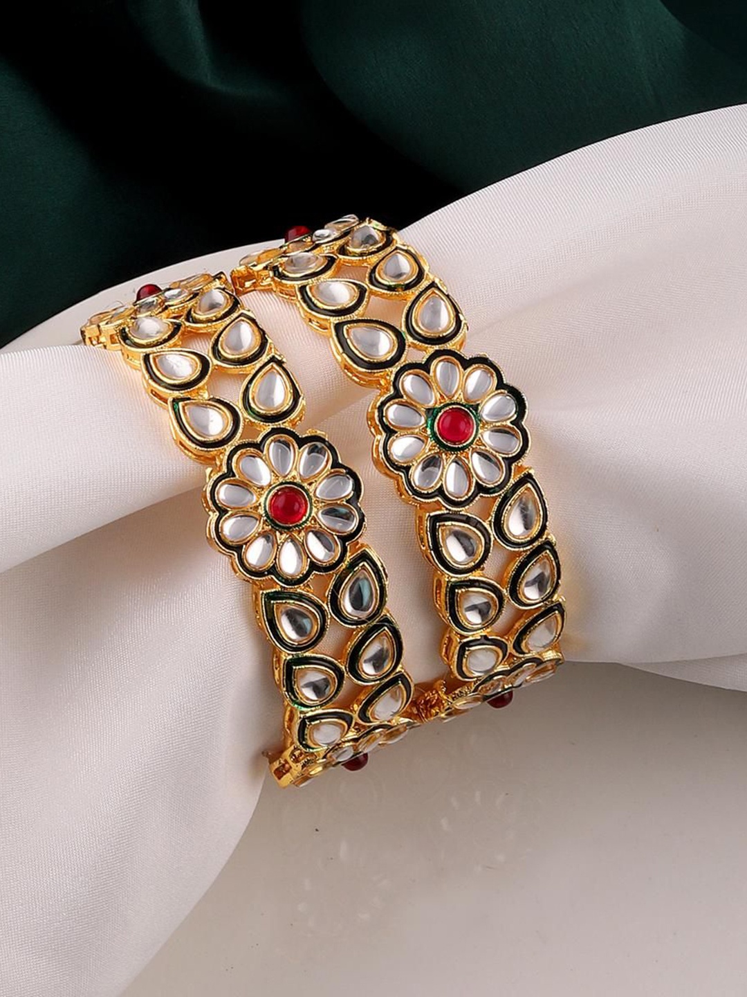 

MANSIYAORANGE Set Of 2 Gold Plated Kundan Studded Bangles