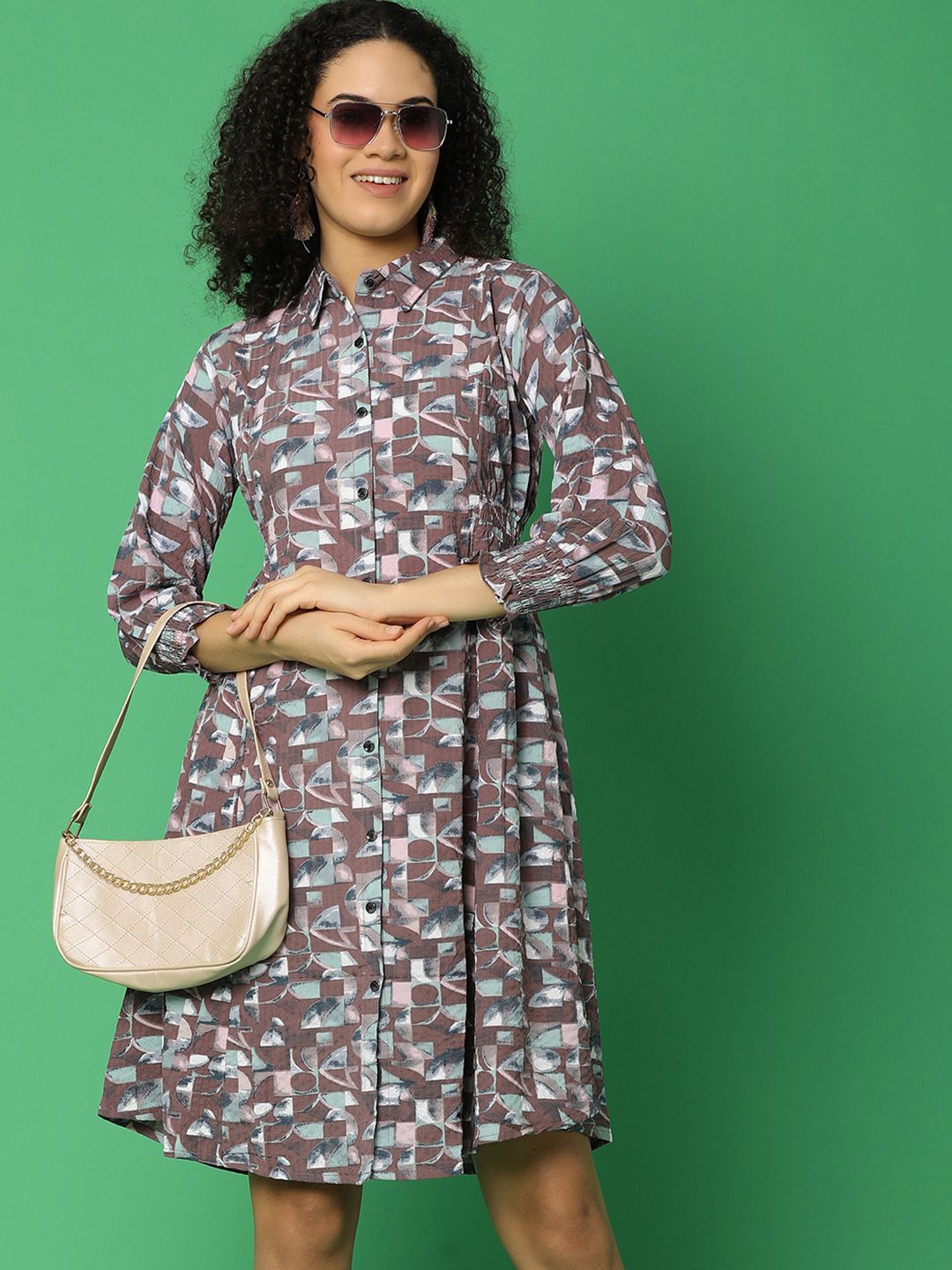 

V-Mart Floral Print Shirt Dress, Maroon