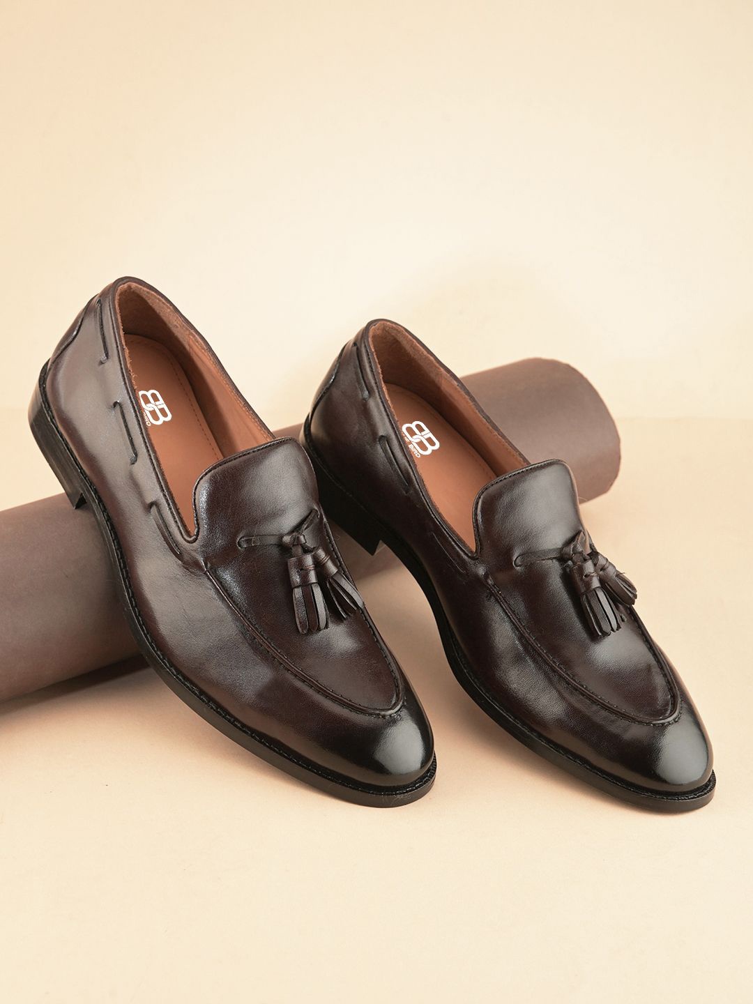 

BLUBRD Men Leather Formal Loafers Shoes, Brown