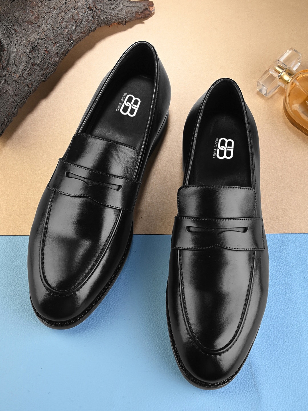 

BLUBRD Men Leather Formal Loafers Shoes, Black