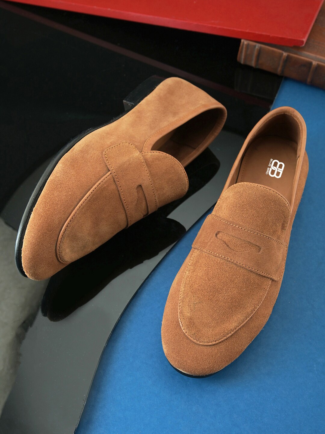 

BLUBRD Men Leather Formal Loafers Shoes, Brown