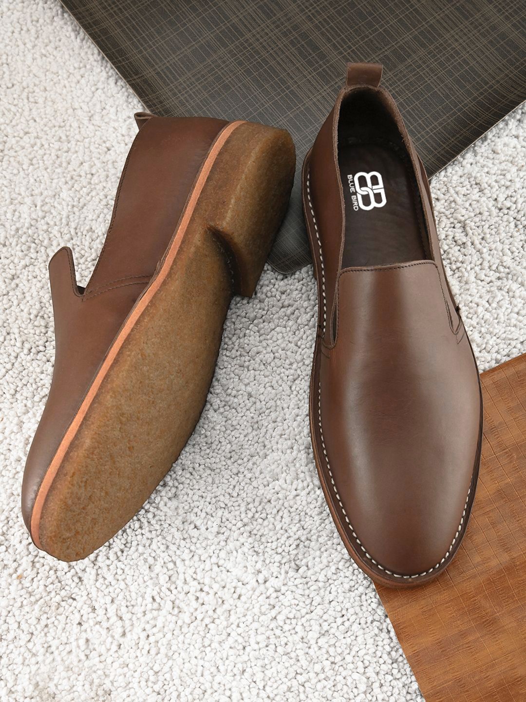 

BLUBRD Men Leather Formal Slip-Ons Shoes, Brown