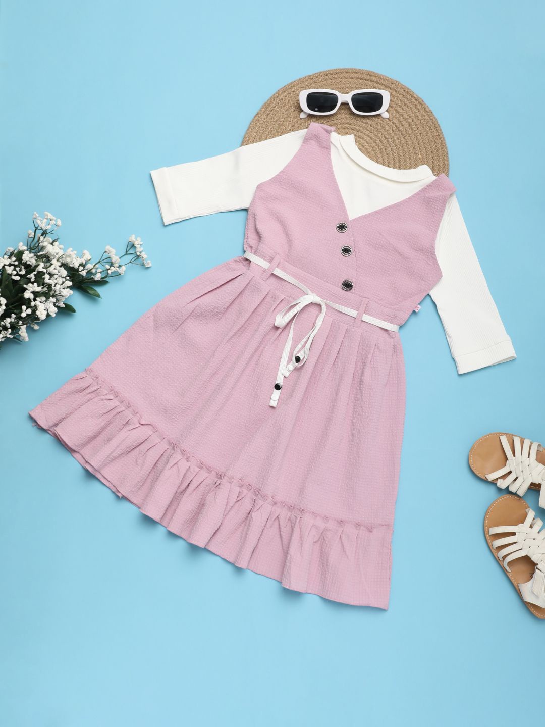 

V-Mart Girls V-Neck Fit & Flare Dress, Purple