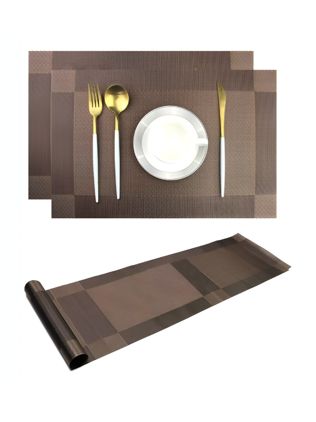 

P-Plus International 3 Pcs Brown Table Linen Set