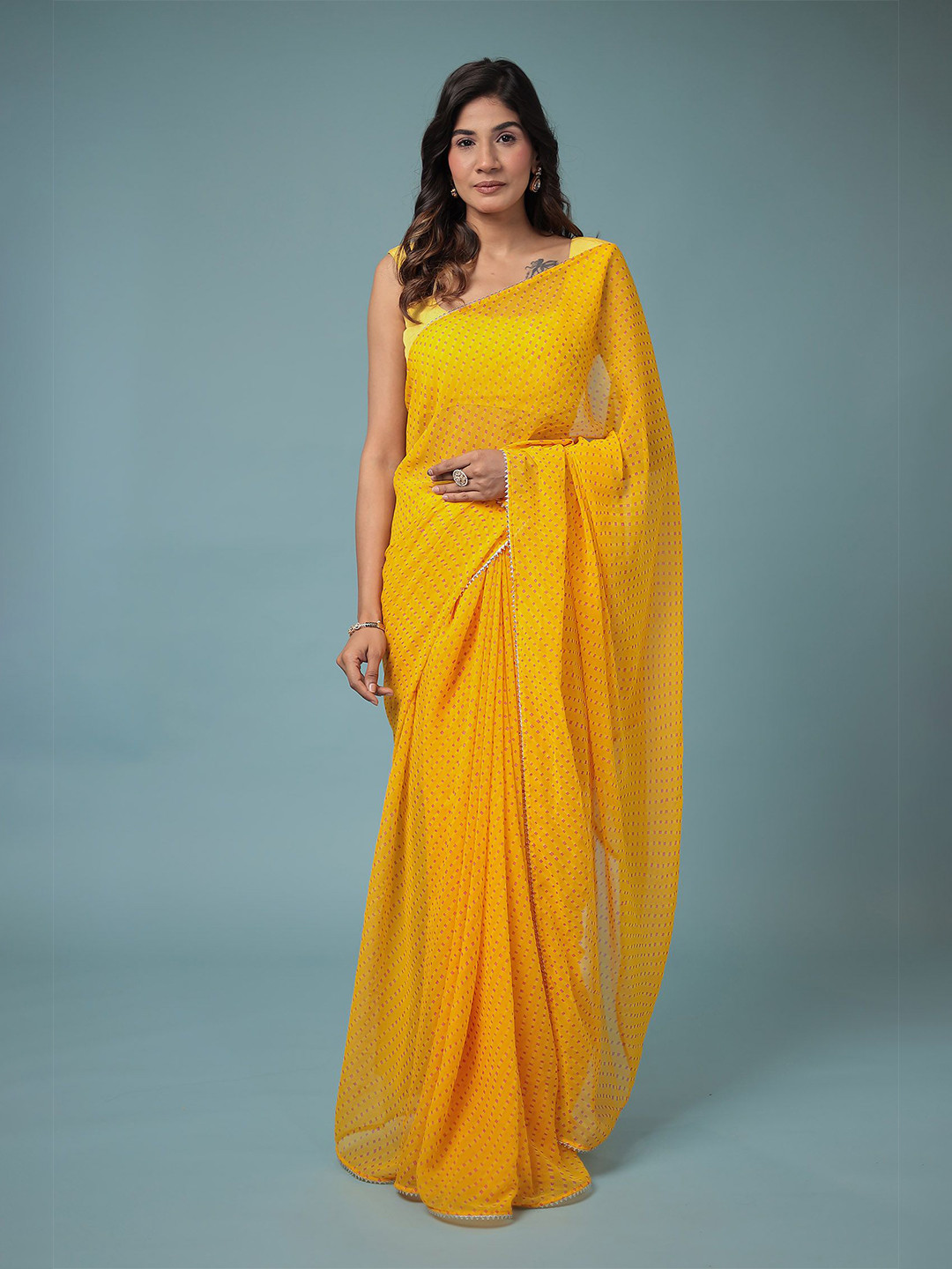 

ZARI Gotta Patti Pure Georgette Saree, Yellow