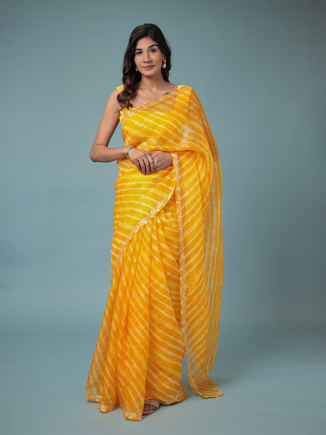 

ZARI Leheriya Zari Pure Cotton Leheriya Saree, Yellow