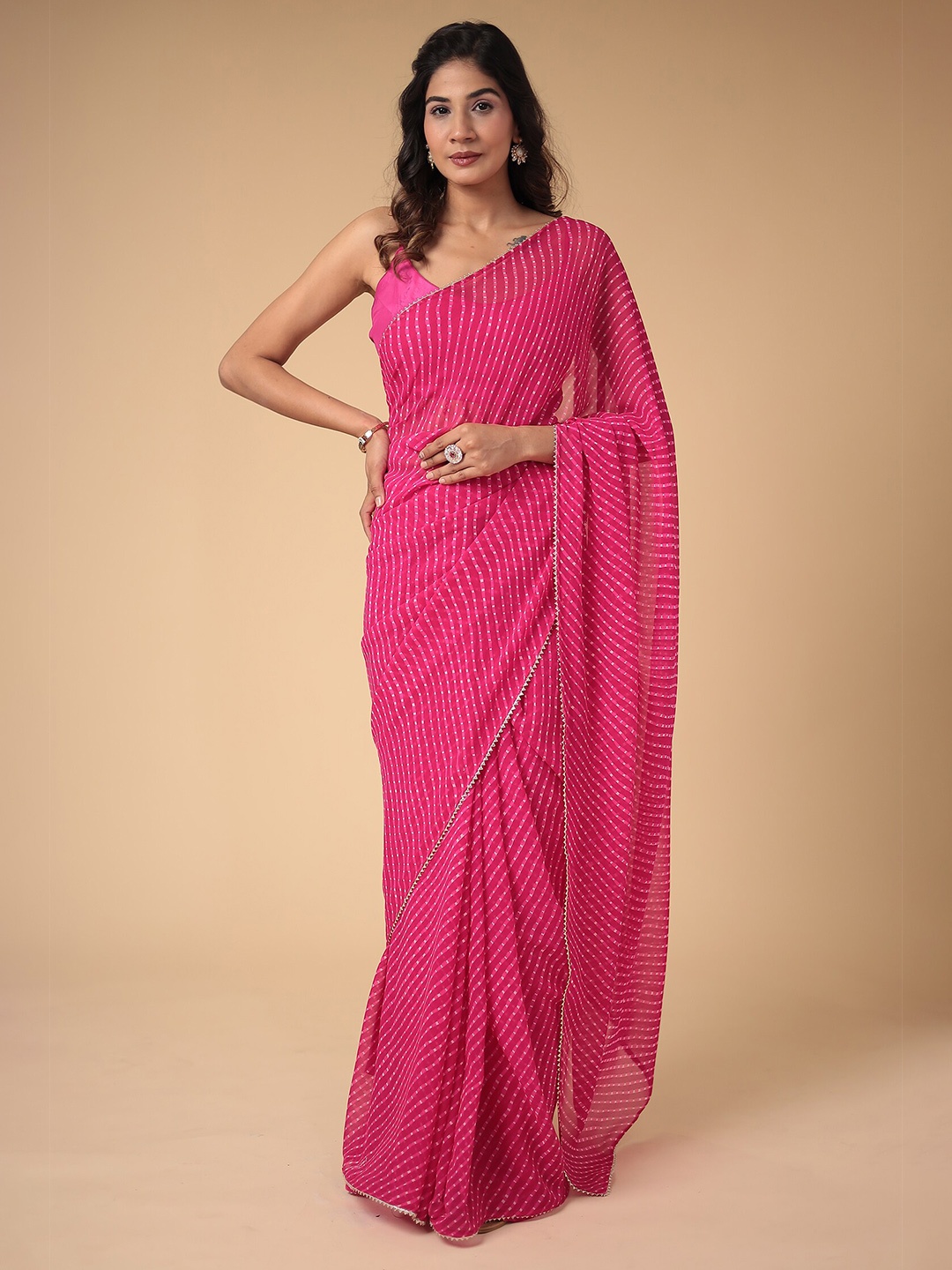 

ZARI Gotta Patti Leheriya Saree, Pink