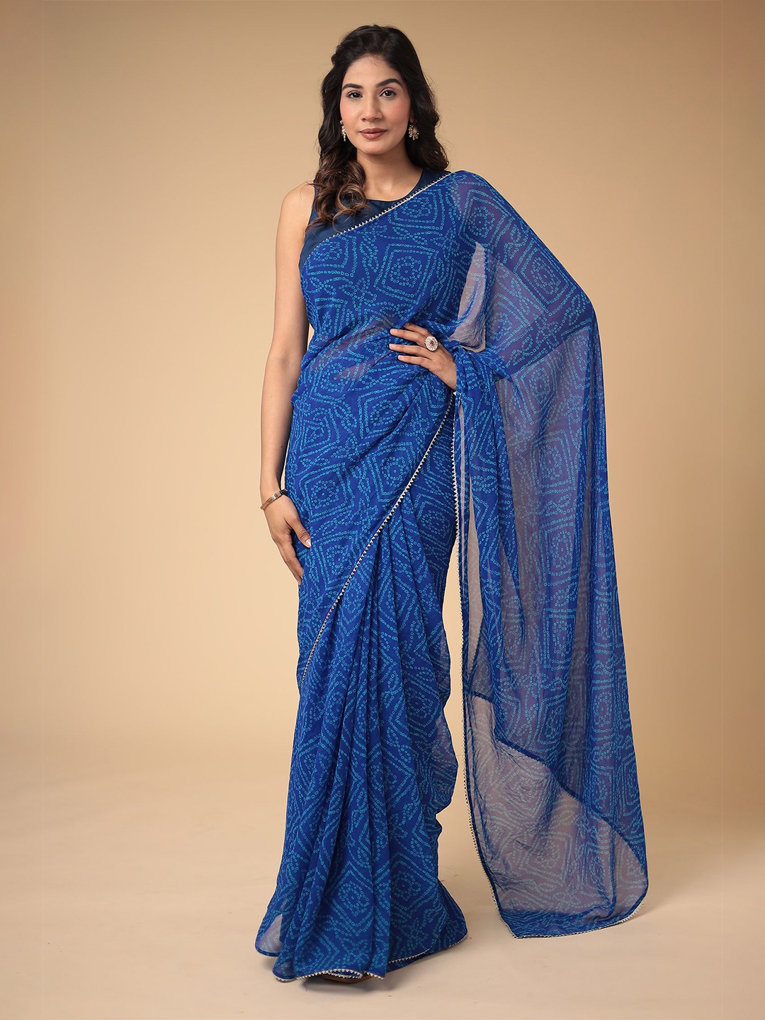 

ZARI Bandhani Printed Saree, Blue