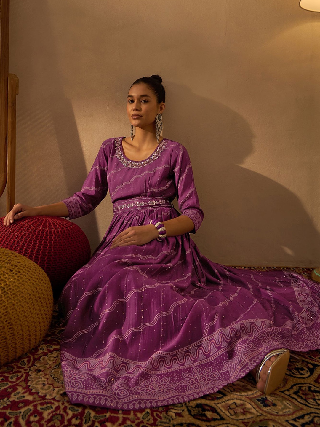 

Anouk Women Sequinned Fit & Flared Ethnic Dress, Violet