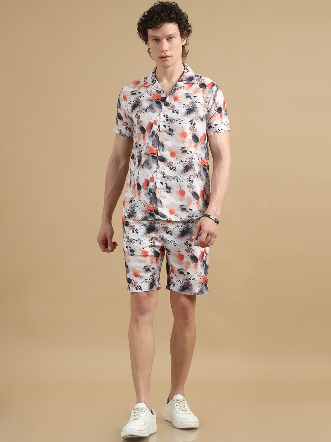 

Bushirt Printed Shirt With Shorts Co-Ords Set, Cream