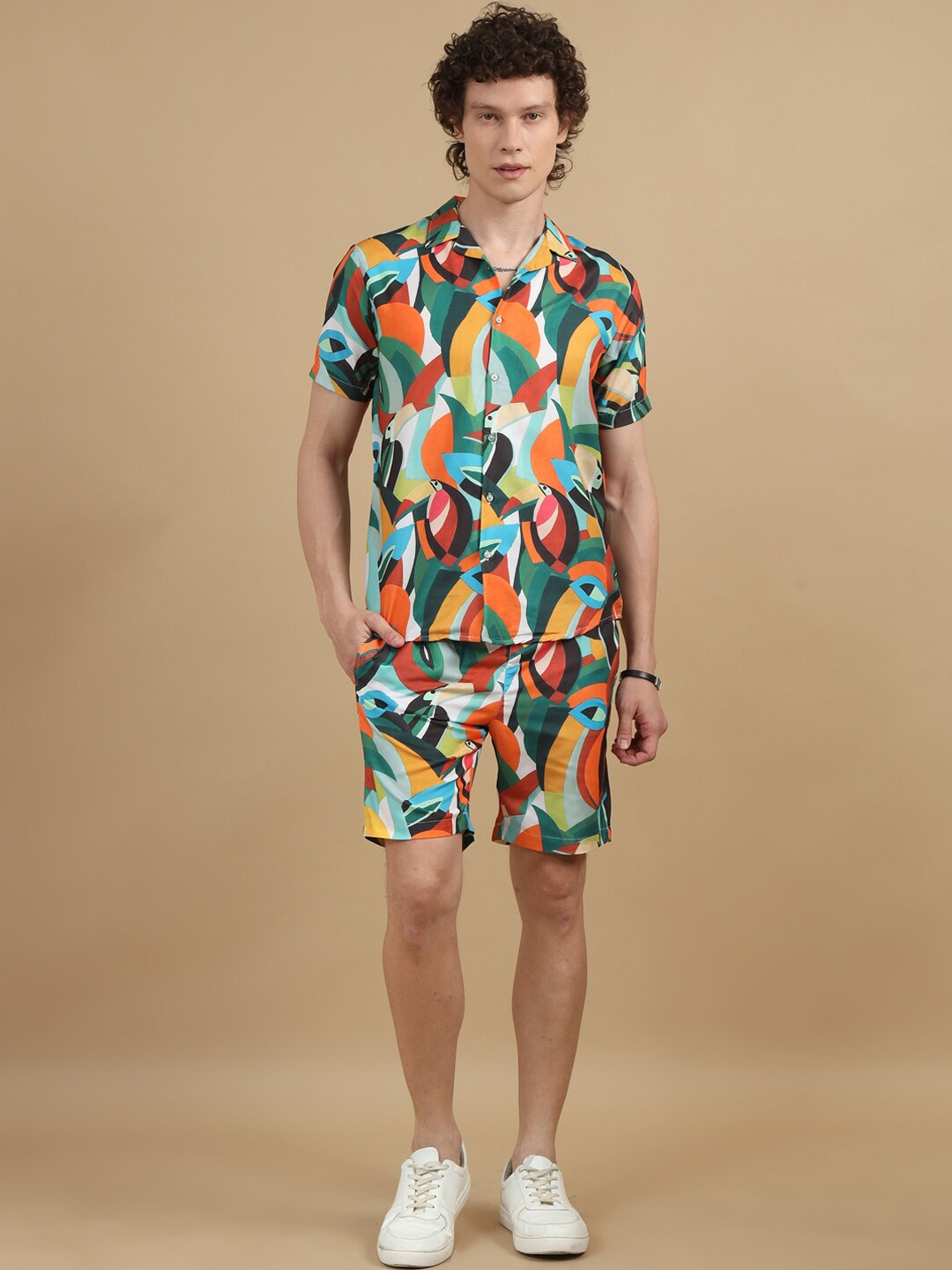 

Bushirt Printed Shirt With Shorts Co-Ords Set, Green
