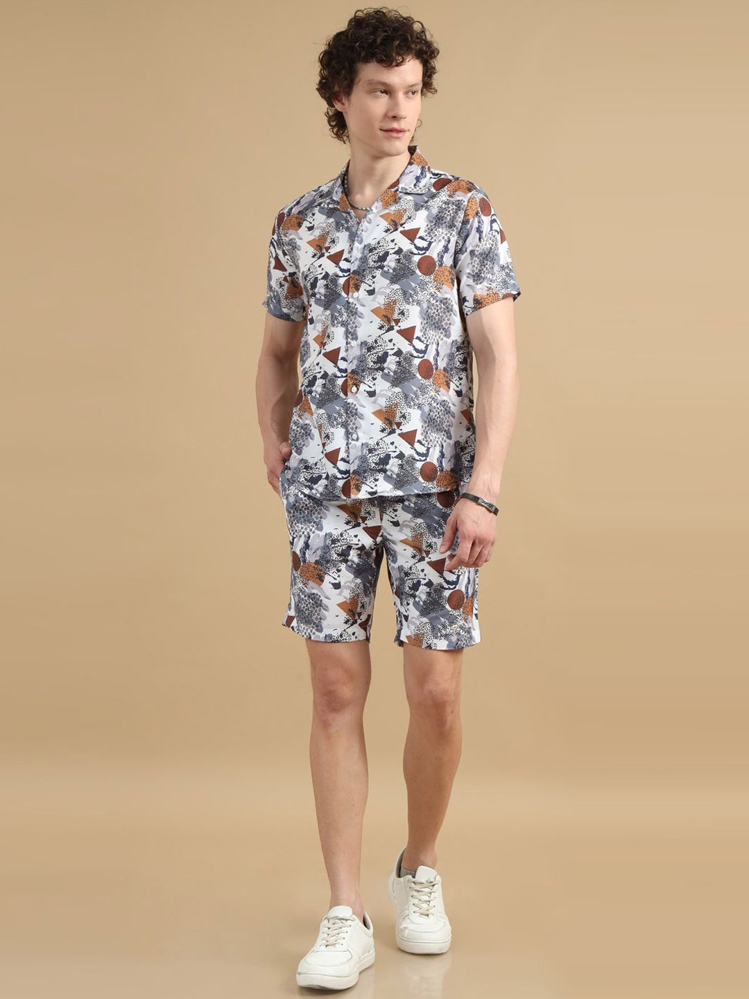 

Bushirt Printed Shirt With Shorts Co-Ords Set, White