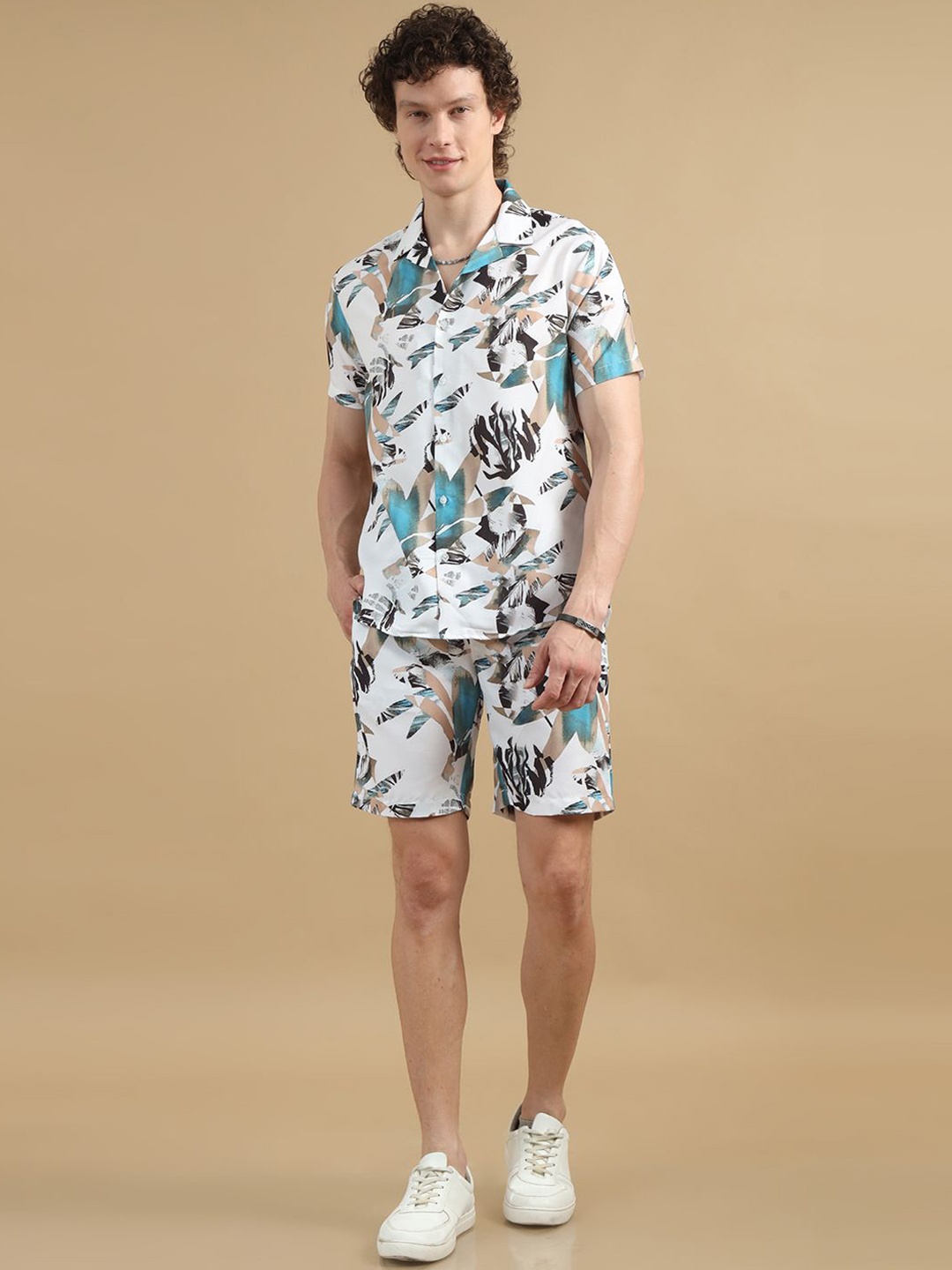 

Bushirt Printed Shirt With Shorts Co-Ords Set, White