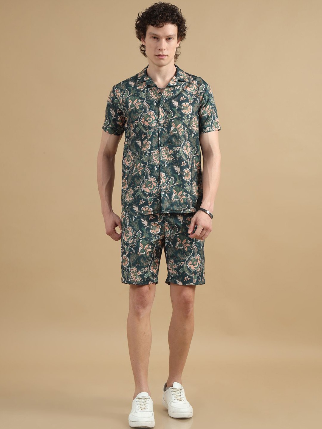 

Bushirt Printed Shirt With Shorts Co-Ords Set, Green