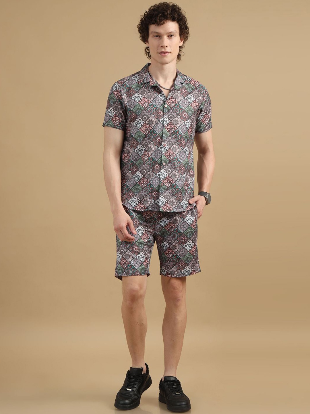 

Bushirt Printed Shirt With Shorts Co-Ords Set, Grey