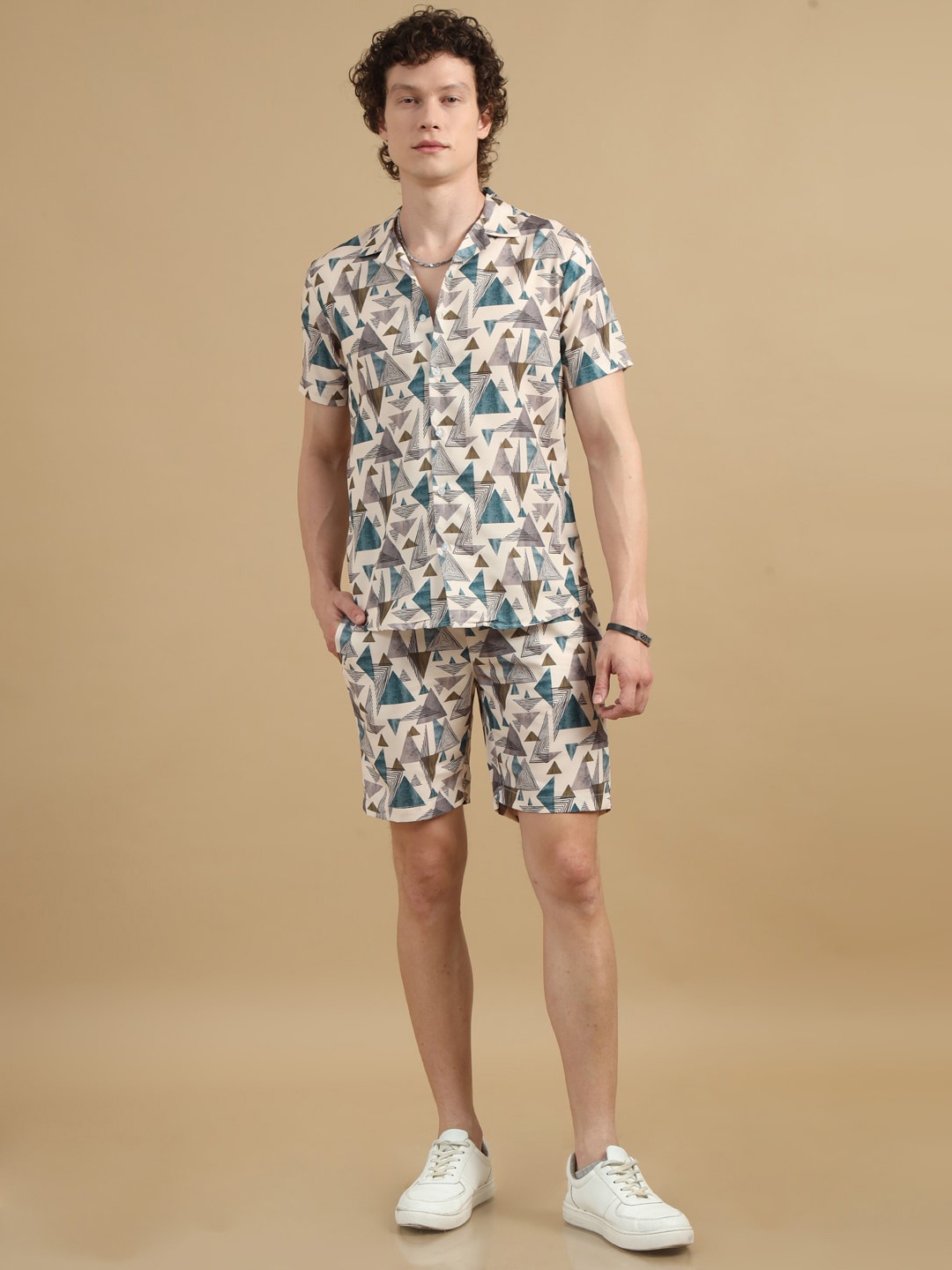 

Bushirt Printed Shirt With Shorts Co-Ords Set, Cream