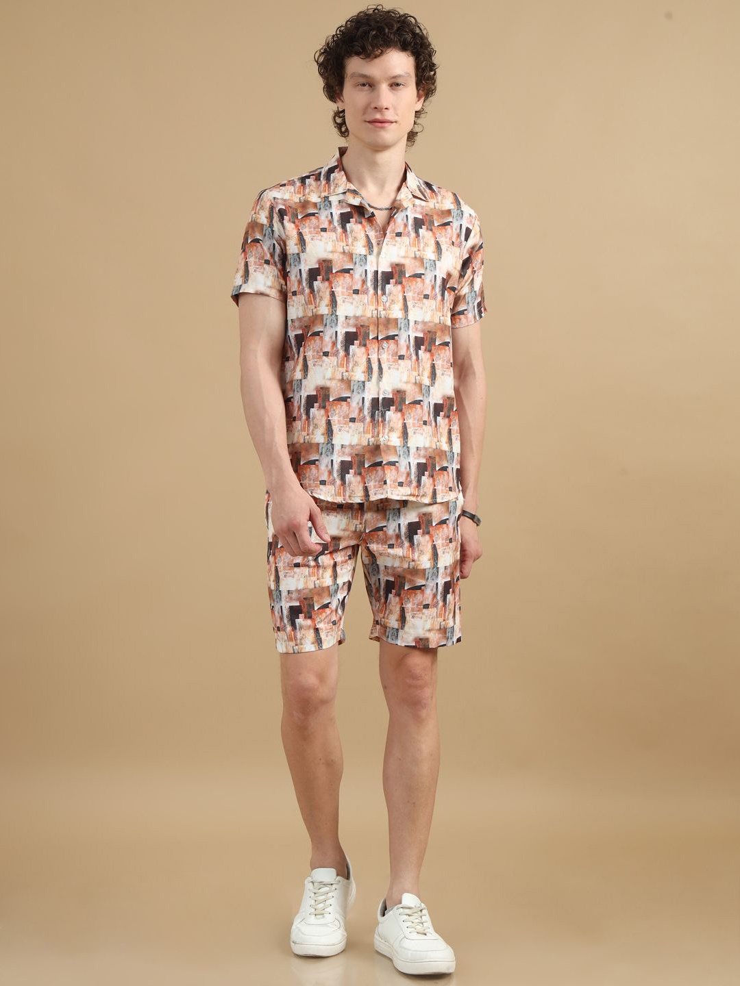 

Bushirt Printed Shirt With Shorts Co-Ords Set, Cream