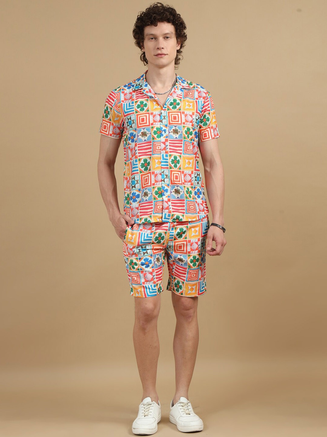 

Bushirt Printed Shirt With Shorts Co-Ords Set, Cream